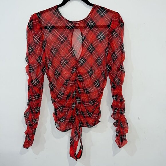 Victorias Secret Red Plaid Mesh Bodysuit size Large - Picture 3 of 13